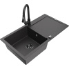 Mexen Leo granitový drez 1-komorový s odkvapkávačom a kuchynská batéria Elia, čierna škvrnitá - 6501-76-670101-70-B Mexen Leo granitový drez 1-komorový s odkvapkávačom a kuchynská batéria Elia, čierna škvrnitá - 6501-76-670101-70-B