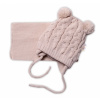 Baby Nellys Zimná pletená čiapočka s šálom Teddy hnědá s brmbolcami Baby Nellys Zimná pletená čiapočka s šálom Teddy hnědá s brmbolcami