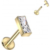 Titánová labreta s vnútorným závitom a hranatým zirkónom Belle Farba: Zlatá / Číra, Dĺžka / priemer: 8 mm Titánová labreta s vnútorným závitom a hranatým zirkónom Belle Farba: Zlatá / Číra, Dĺžka / priemer: 8 mm
