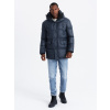 Ombre Men's long puffer jacket with snap pockets - navy blue čierna L Ombre 5902228970149 Ombre Men's long puffer jacket with snap pockets - navy blue čierna L Ombre 5902228970149
