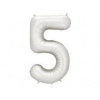 PartyDeco Fóliový balón číslo ,,5,, Silver 86cm PartyDeco Fóliový balón číslo ,,5,, Silver 86cm