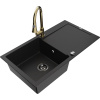 Mexen Leo granitový drez 1-komorový s odkvapkávačom a kuchynskou batériou Elia, čierny - 6501-77-670101-50-B Mexen Leo granitový drez 1-komorový s odkvapkávačom a kuchynskou batériou Elia, čierny - 6501-77-670101-50-B