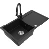 Mexen Leo granitový drez 1-komorový s odkvapkávačom a kuchynskou batériou Elia, čierny - 6501-77-670101-70 Mexen Leo granitový drez 1-komorový s odkvapkávačom a kuchynskou batériou Elia, čierny - 6501-77-670101-70
