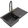 Mexen Pablo žulový drez s jednou komorou s odkvapkávačom a kuchynskou batériou Aster, čierny škvrnitý Mexen Pablo žulový drez s jednou komorou s odkvapkávačom a kuchynskou batériou Aster, čierny škvrnitý