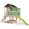 Domček cédrový na pilieroch Loft 550 Green Exit Toys veľký s vodeodolnou strechou pieskoviskom a 1,75 m šmykľavkou zelený Domček cédrový na pilieroch Loft 550 Green Exit Toys veľký s vodeodolnou strechou pieskoviskom a 1,75 m šmykľavkou zelený