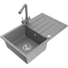 Mexen Bruno žulový kuchynský drez s 1 komorou, odkvapkávačom a kuchynskou batériou Duero, sivý - 6513-71-671600-71 Mexen Bruno žulový kuchynský drez s 1 komorou, odkvapkávačom a kuchynskou batériou Duero, sivý - 6513-71-671600-71