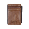 RFID / NFC mini peňaženka, z pravej kože, so zipsom a okienkom Svetlo hnedá