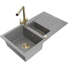Mexen Matias žulový drez 1,5-komorový s odkvapkávačom a kuchynskou batériou Duero, sivý - 6502-71-671600-50 Mexen Matias žulový drez 1,5-komorový s odkvapkávačom a kuchynskou batériou Duero, sivý - 6502-71-671600-50
