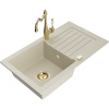 Mexen Pablo žulový drez 1-komorový s odkvapom a kuchynskou batériou Carla, béžový - 6510-69-670700-50 Mexen Pablo žulový drez 1-komorový s odkvapom a kuchynskou batériou Carla, béžový - 6510-69-670700-50