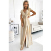 411-7 Saténové šaty NUMOCO Crystal - zlaté, XS 411-7 Saténové šaty NUMOCO Crystal - zlaté, XS