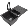 Mexen Matias granitový drez 1,5-komorový s odkvapkávačom a kuchynskou batériou Elia, čierny škvrnitý - 6502-76-670101-70 Mexen Matias granitový drez 1,5-komorový s odkvapkávačom a kuchynskou batériou Elia, čierny škvrnitý - 6502-76-670101-70