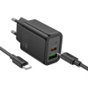 Phone charger Hoco USB A + USB C QC3.0 PD 3A 30W + cable USB C to USB C N63 black Phone charger Hoco USB A + USB C QC3.0 PD 3A 30W + cable USB C to USB C N63 black