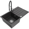 Mexen Bruno granitový kuchynský drez s 1 komorou, odkvapkávacom a kuchynskou batériou Aster, čierny bodkovaný Mexen Bruno granitový kuchynský drez s 1 komorou, odkvapkávacom a kuchynskou batériou Aster, čierny bodkovaný