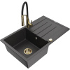 Mexen Bruno granitový drez s jednou komorou, s odkvapkávačom a kuchynskou batériou Aster, čierny s bodkami Mexen Bruno granitový drez s jednou komorou, s odkvapkávačom a kuchynskou batériou Aster, čierny s bodkami
