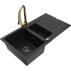 Mexen Matias granitový drez 1,5-komorový s odkvapkávačom a kuchynskou batériou Elia, čierny - 6502-77-670101-50-B Mexen Matias granitový drez 1,5-komorový s odkvapkávačom a kuchynskou batériou Elia, čierny - 6502-77-670101-50-B