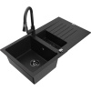 Mexen Matias granitový drez 1,5-komorový s odkvapkávačom a kuchynskou batériou Elia, čierny - 6502-77-670101-70-B Mexen Matias granitový drez 1,5-komorový s odkvapkávačom a kuchynskou batériou Elia, čierny - 6502-77-670101-70-B