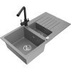 Mexen Matias žulový drez 1,5-komorový s odkvapkávačom a kuchynskou batériou Duero, šedý - 6502-71-671600-70 Mexen Matias žulový drez 1,5-komorový s odkvapkávačom a kuchynskou batériou Duero, šedý - 6502-71-671600-70