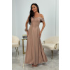 Elegantné dlhé šaty s odhalenými ramenami a rázporkom SILLA Béžová 34 Elegantné dlhé šaty s odhalenými ramenami a rázporkom SILLA Béžová 34