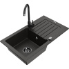 Mexen Pablo granitový drez 1-komorový s odkvapkávačom a kuchynskou batériou Telma, čierny/zlatý - 6510-75-670200-70-B Mexen Pablo granitový drez 1-komorový s odkvapkávačom a kuchynskou batériou Telma, čierny/zlatý - 6510-75-670200-70-B