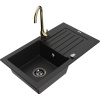 Mexen Pablo granitový drez 1-komorový s odkvapkávačom a kuchynskou batériou Telma, čierny - 6510-77-670200-50-B Mexen Pablo granitový drez 1-komorový s odkvapkávačom a kuchynskou batériou Telma, čierny - 6510-77-670200-50-B