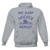 Pánska mikina s kapucňou s potlačou Eat, sleep, hockey pánské Šedá melír XS Pánska mikina s kapucňou s potlačou Eat, sleep, hockey pánské Šedá melír XS