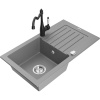 Mexen Pablo granitový drez 1-komorový s odkvapkávačom a kuchynskou batériou Carla, sivý - 6510-71-670700-70 Mexen Pablo granitový drez 1-komorový s odkvapkávačom a kuchynskou batériou Carla, sivý - 6510-71-670700-70