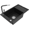 Mexen Elias žulový drez s 1 komorou s odkvapkávačom a kuchynskou batériou Flora, čierny - 6511-77-670401-07 Mexen Elias žulový drez s 1 komorou s odkvapkávačom a kuchynskou batériou Flora, čierny - 6511-77-670401-07
