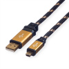 Kábel USB 2.0 A-MINI-B 5pin M/M 3m, High Speed, čierny/zlatý, Gold, pozl. konektor Kábel USB 2.0 A-MINI-B 5pin M/M 3m, High Speed, čierny/zlatý, Gold, pozl. konektor