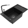 Mexen Elias žulový drez 1-komorový s odkvapkávačom a kuchynskou batériou Flora, čierny - 6511-77-670401-07-B Mexen Elias žulový drez 1-komorový s odkvapkávačom a kuchynskou batériou Flora, čierny - 6511-77-670401-07-B