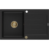 Mexen Bruno granitový kuchynský drez 1-komorový s odkvapkávačom 795 x 495 mm, čierny, sifón zlatý - 6513791010-77-G Mexen Bruno granitový kuchynský drez 1-komorový s odkvapkávačom 795 x 495 mm, čierny, sifón zlatý - 6513791010-77-G