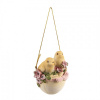 Veľkonočná dekorácia na zavesenie - vtáčik vo vajíčku s kvetmi - 7 cm Veľkonočná dekorácia na zavesenie - vtáčik vo vajíčku s kvetmi - 7 cm