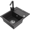 Mexen Enzo, granitový drez 576x465x174 mm, 1-komorový a čierna batéria Rita, čierna škvrnitá, 6506-76-670300-70 Mexen Enzo, granitový drez 576x465x174 mm, 1-komorový a čierna batéria Rita, čierna škvrnitá, 6506-76-670300-70