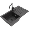 Mexen Pablo žulový drez s odkvapkávacou plochou a kuchynskou batériou Carla, čierny škvrnitý - 6510-76-670700-70-B Mexen Pablo žulový drez s odkvapkávacou plochou a kuchynskou batériou Carla, čierny škvrnitý - 6510-76-670700-70-B