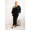 Legínovo Dámsky bavlnený overal Plus Size s viazaním v páse a 3/4 rukávom čierny Farba: Čierna, Veľkosť: 4XL Legínovo Dámsky bavlnený overal Plus Size s viazaním v páse a 3/4 rukávom čierny Farba: Čierna, Veľkosť: 4XL