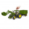 Bruder Traktor John Deere 7R 350 s čelným nakladačom a tandemovým prepravným prívesom - poškodený obal Bruder Traktor John Deere 7R 350 s čelným nakladačom a tandemovým prepravným prívesom - poškodený obal
