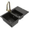 Mexen Gaspar granitový drez 1,5-komorový s odkvapkávačom a kuchynskou batériou Elia, čierny/zlatý metalík Mexen Gaspar granitový drez 1,5-komorový s odkvapkávačom a kuchynskou batériou Elia, čierny/zlatý metalík