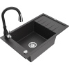 Mexen Elias granitový drez 1-komorový s odkvapkávačom a kuchynskou batériou Savita, čierny škvrnitý - 6511-76-672601-70 Mexen Elias granitový drez 1-komorový s odkvapkávačom a kuchynskou batériou Savita, čierny škvrnitý - 6511-76-672601-70