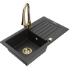 Mexen Pablo žulový kuchynský drez s 1 komorou a odkvapkávačom a kuchynskou batériou Elia, čierny/strieborný metalický Mexen Pablo žulový kuchynský drez s 1 komorou a odkvapkávačom a kuchynskou batériou Elia, čierny/strieborný metalický