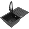 Mexen Pablo granitový drez s jednou komorou s odkvapkávačom a kuchynskou batériou Elia, čierny/strieborný metalický Mexen Pablo granitový drez s jednou komorou s odkvapkávačom a kuchynskou batériou Elia, čierny/strieborný metalický