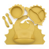 Malý Ježko Silikónový jedálenský set pre deti 6-dielny DINO - Mustard Yellow Malý Ježko Silikónový jedálenský set pre deti 6-dielny DINO - Mustard Yellow
