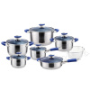 Haus Roland Rozsdamentes edénykészlet, 13 részes, kék fogantyúkkal Haus Roland Haus Roland Rozsdamentes edénykészlet, 13 részes, kék fogantyúkkal Haus Roland