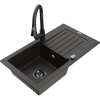 Mexen Pablo granitový drez s jednou komorou s odkvapkávacou plochou a kuchynskou batériou Elia, čierny/zlatý metalík Mexen Pablo granitový drez s jednou komorou s odkvapkávacou plochou a kuchynskou batériou Elia, čierny/zlatý metalík