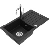 Mexen Pablo žulový kuchynský drez s 1 komorou s odkvapkávačom a kuchynskou batériou Carla, čierny - 6510-77-670700-00 Mexen Pablo žulový kuchynský drez s 1 komorou s odkvapkávačom a kuchynskou batériou Carla, čierny - 6510-77-670700-00