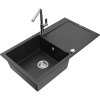 Mexen Leo granitový drez 1-komorový s odkvapkávačom a kuchynskou batériou Flora, čierny/strieborný metalický Mexen Leo granitový drez 1-komorový s odkvapkávačom a kuchynskou batériou Flora, čierny/strieborný metalický