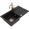 Mexen Pablo žulový kuchynský drez s 1 komorou a odkvapkávačom a kuchynská batéria Carla, čierna - 6510-77-670700-50 Mexen Pablo žulový kuchynský drez s 1 komorou a odkvapkávačom a kuchynská batéria Carla, čierna - 6510-77-670700-50