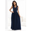 Numoco LEA Dlhé elegantné maxi šaty s čipkovaným vŕškom a rázporkom na nohe - tmavomodré 215-6 - výpredaj Farba: Modrá - tmavo, Veľkosť: S Numoco LEA Dlhé elegantné maxi šaty s čipkovaným vŕškom a rázporkom na nohe - tmavomodré 215-6 - výpredaj Farba: Modrá - tmavo, Veľkosť: S