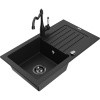 Mexen Pablo žulový umývadlový drez 1-komorový s odkvapkávačom a kuchynskou batériou Carla, čierny - 6510-77-670700-70-B Mexen Pablo žulový umývadlový drez 1-komorový s odkvapkávačom a kuchynskou batériou Carla, čierny - 6510-77-670700-70-B