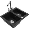 Mexen Carlos granitový drez 1,5-komorový s kuchynskou batériou Duero, čierny - 6518-77-671600-00 Mexen Carlos granitový drez 1,5-komorový s kuchynskou batériou Duero, čierny - 6518-77-671600-00
