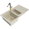 Mexen Matias granitový drez 1,5-komorový s odkvapkávačom a kuchynskou batériou Flora, béžový - 6502-69-670401-57-G Mexen Matias granitový drez 1,5-komorový s odkvapkávačom a kuchynskou batériou Flora, béžový - 6502-69-670401-57-G