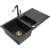 Mexen Matias granitový drez 1,5-komorový s odkvapkávačom a kuchynskou batériou Flora, čierny/strieborný Mexen Matias granitový drez 1,5-komorový s odkvapkávačom a kuchynskou batériou Flora, čierny/strieborný